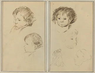 Due Studi della Testa di un Bambino; Due Studi della Testa di un Bambino, una Donna di Profilo e un Uomo che Lotta con un Animale [recto]