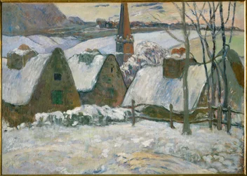Villaggio bretone sotto la neve (olio su tela)