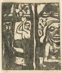 Donna che raccoglie frutta e il selvaggio Femme cueillant des fruits et oviri, 1894-1895