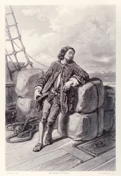 Il capitano Lemuel Gulliver in mare sulla sua nave mercantile, dall