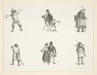 Due soggetti e quattro figurine in piedi
