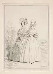 MAGGIO 1837. Cuffietta (sic) con coulisse e mazzo di violette; ...
