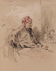 Vecchia donna con cuffia rossa
