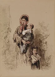 Contadina con due bambini piccoli
