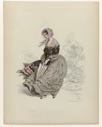 Donna che cammina nel vento con un parasole, 1840