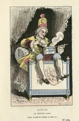 Illustrazione di Hadol (1835-1875) in Histoire de France tintamarresque, ca. 1880 - Ancien régime - Du Barry Jeanne, Louis XV