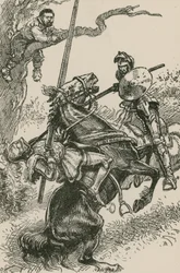Il Cavaliere degli Specchi fu trascinato, suo malgrado, oltre la groppa del suo cavallo