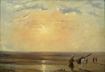 La spiaggia di Trouville con il sole al tramonto