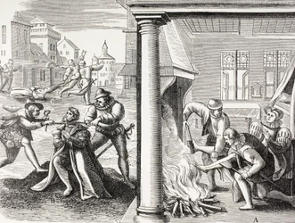 Propaganda del XVI secolo che illustra la violenza degli ugonotti francesi contro i cattolici.