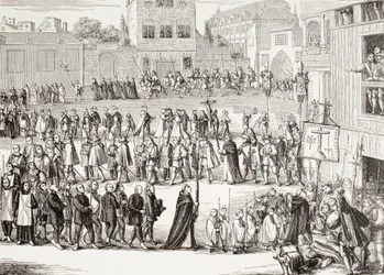Una processione di Auto-Da-Fe, o atto di fede, in Spagna. Dopo un
