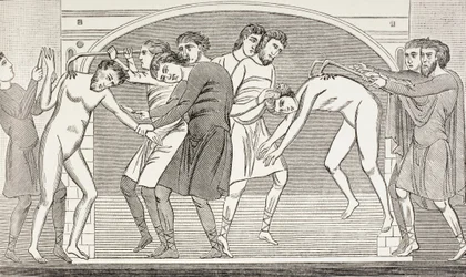 I santi Savino e Cipriano strappati dal corpo con ganci di ferro. Da un affresco dell