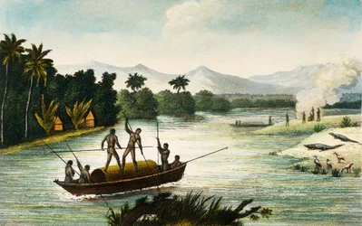 Fiume Magdalena, Colombia, incisione di Paul Legrand da Viaggi nella Repubblica di Colombia negli anni 1822 e 1823, di Gaspard Theodore Mollien (1796-1872), Sud America