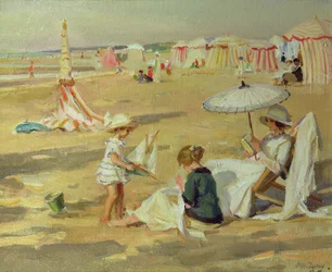 Madre con i suoi Bambini sulla Spiaggia