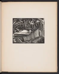 Dark Lake, illustrazione da "Places. 7 stampe riprodotte da blocchi di legno disegnati e incisi da Paul Nash, con illustrazioni in prosa". Londra, William Heinemann, carta finale