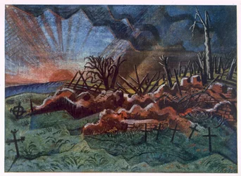 Alba, Rovine di un Ospizio, Nord-Ovest di Wytschaete, Distrutto dal Bombardamento nel 1917, da British Artists at the Front, Continuation of The Western Front, Part Three, Paul Nash