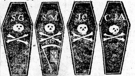 Disegno delle quattro bare dal massacro di Boston, stampato nel Boston Gazette, 12 marzo 1770