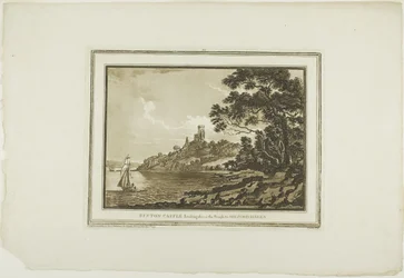 Castello di Benton guardando verso Milford Haven, da Dodici vedute in acquatinta da disegni presi sul posto nel Galles del Sud