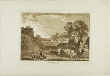 Il castello di Cardiff da ovest, seconda tavola di Dodici vedute del Galles