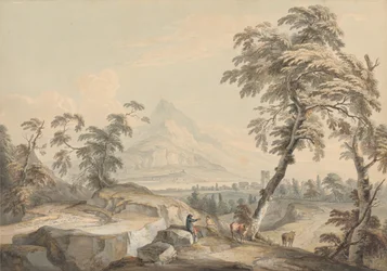 Paesaggio italianeggiante con viaggiatori, n. 1