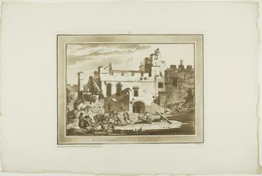 Castello di Manerbawr, da Dodici vedute in acquatinta da disegni presi sul posto nel Galles del Sud