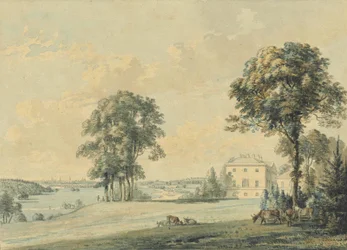 Veduta di Nuneham House, Nuneham Courtenay, con le guglie di Oxford sullo sfondo