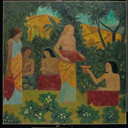 Libagioni, cinque figure in una foresta mitica
