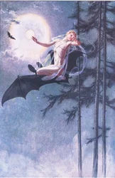 Sulla schiena dei pipistrelli volo, illustrazione da La Tempesta, 1908
