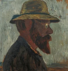 Otto Modersohn con cappello di paglia di profilo a destra