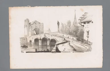 Veduta di un ponte con porta, sullo sfondo una chiesa (Principi di paesaggi)