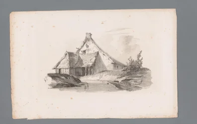 Veduta di una casa in un paesaggio collinare