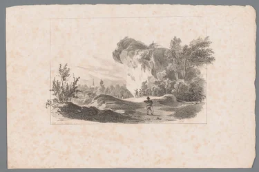 Paesaggio con figure vicino a una roccia
