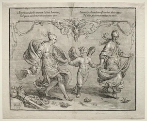 Cupido che danza con due donne allegoriche