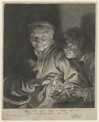 Vecchia e ragazzo con candela