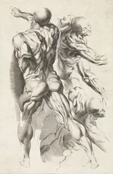 Studio anatomico di tre figure con braccia distese