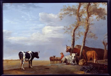 Paesaggio con contadino e animali