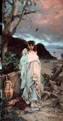 ""Medusa"" Rappresentazione di una delle gorgoni con lo sguardo ipnotico - Dipinto di Pavel Alexandrovich Svedomsky (1849-1904) 1882 Galleria Statale Tretyakov, Mosca
