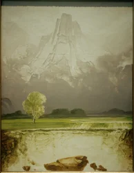 Il monte Stetind con una betulla