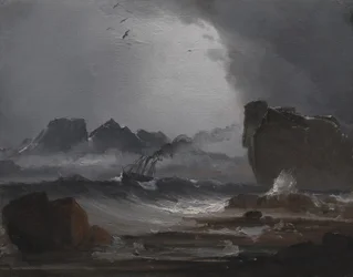 Mare agitato con un piroscafo vicino alla costa della Norvegia
