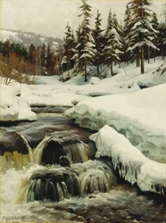 Paesaggio invernale con un torrente di montagna
