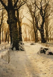 Paesaggio invernale boscoso con cervi