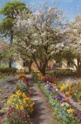 P. Mønsted, Giardino fiorito in primavera