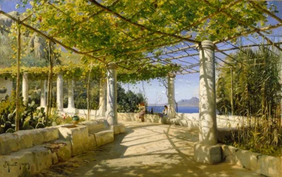 Pergola a Capri con vista sul Vesuvio