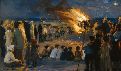 Fuoco di mezza estate sulla spiaggia di Skagens