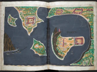 Piano di Hormuz, dal manoscritto portoghese, il Livro do Estado da India Oriental di Pedro Barreto de Resende