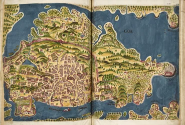 Illustrazione portoghese di Goa, dal manoscritto Livro do Estado da India Oriental di Pedro Barreto de Resende