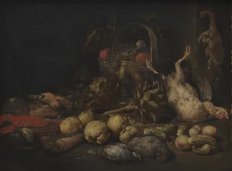 Natura morta con frutta e uccelli