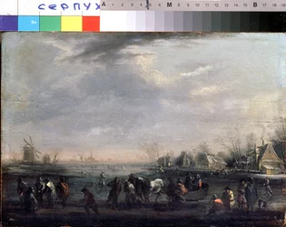Paesaggio invernale con pattinatori