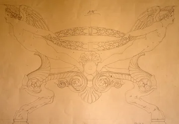 Disegno di sgabello a forma di zoccolo con gambe, c.1837 (disegno)