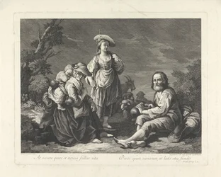 Famiglia di pastori in un paesaggio