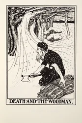 La morte e il boscaiolo, da Favole di Fontaine, pub. 1905 (incisione)